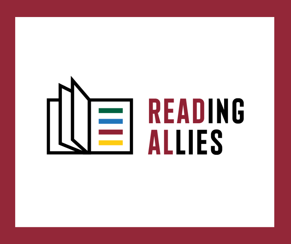  reading allies logo; book with text: reading allies